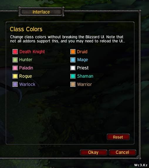 Аддон Class Colors для World of WarCraft (WoW) 5.4