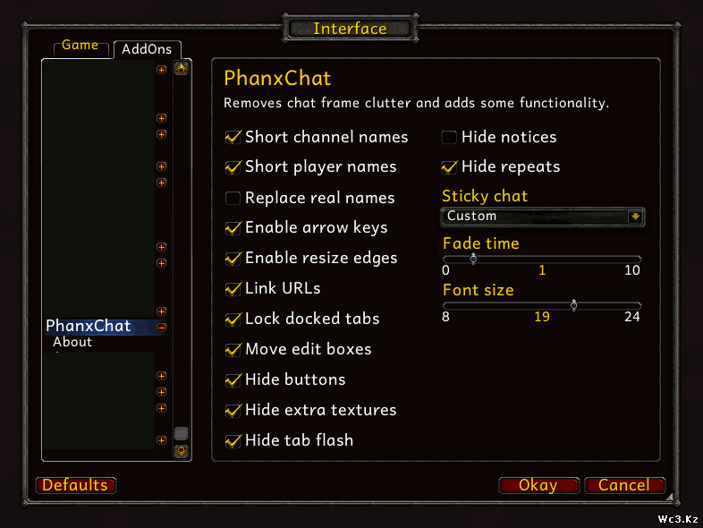 Аддон PhanxChat для World of WarCraft (WoW) 5.4
